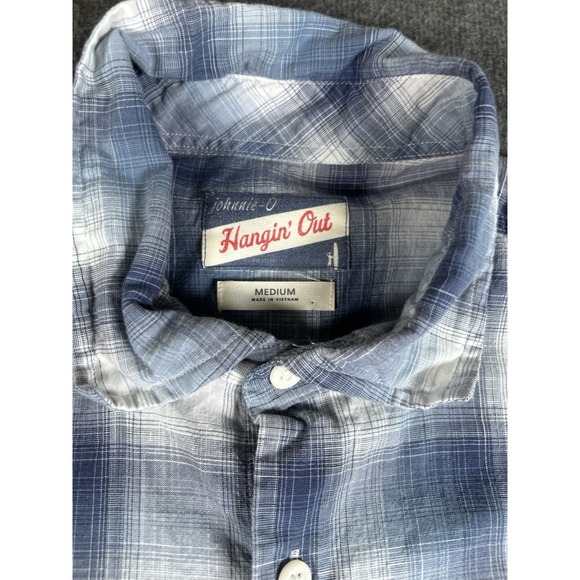 Johnnie O‎ Hanging Out Button Up Shirt Men's Medium Plaid Blue Cotton - Picture 2 of 8